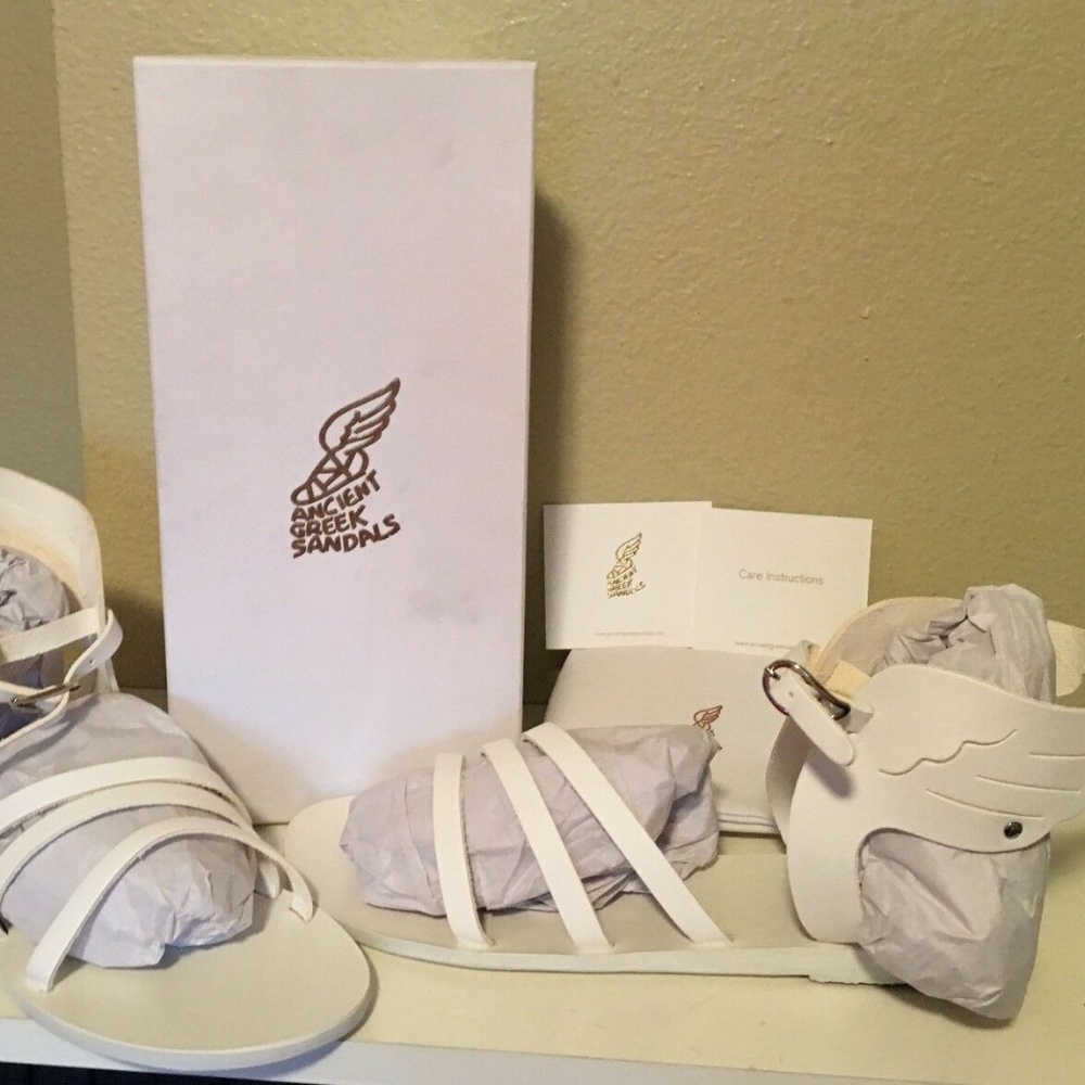 ANCIENT GREEK SANDALS White Leather Winged Ikaria